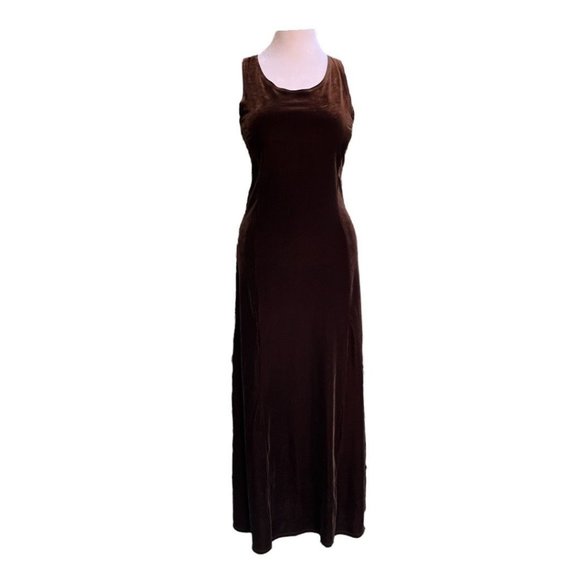 Vintage Dresses & Skirts - 90s Vintage The Original INC Brown Stretch Velvet Cross Back Maxi Dress Size L